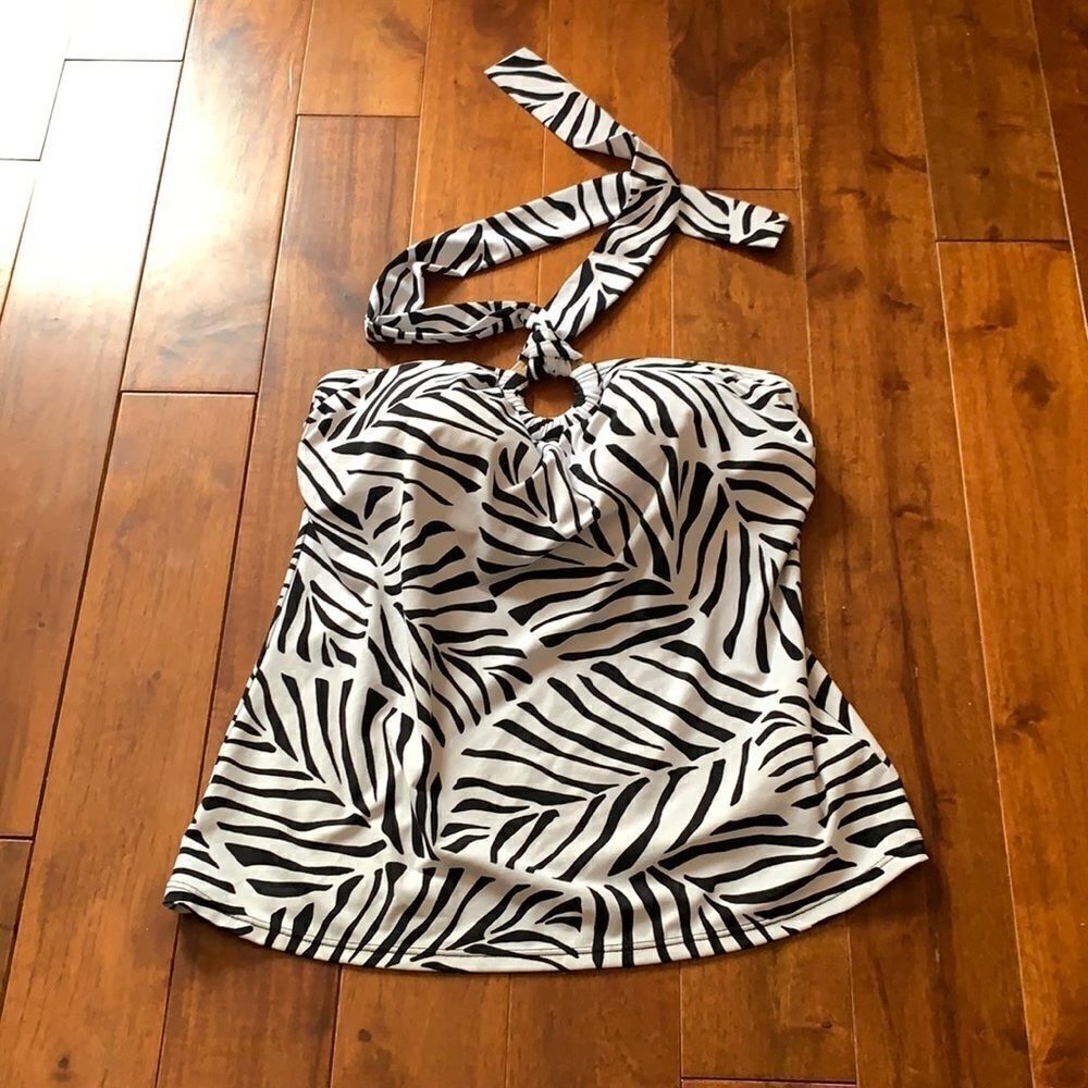 Women’s Black & White Zebra Halter Tankini Swim Top
